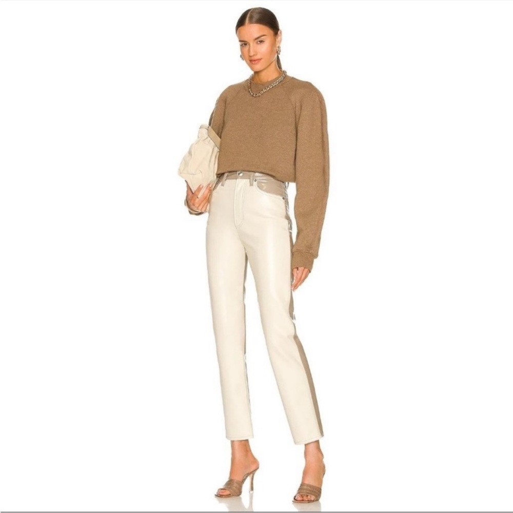 Agolde Paneled 90s Pinched Waist Powder Quail Leather colorblock Pants